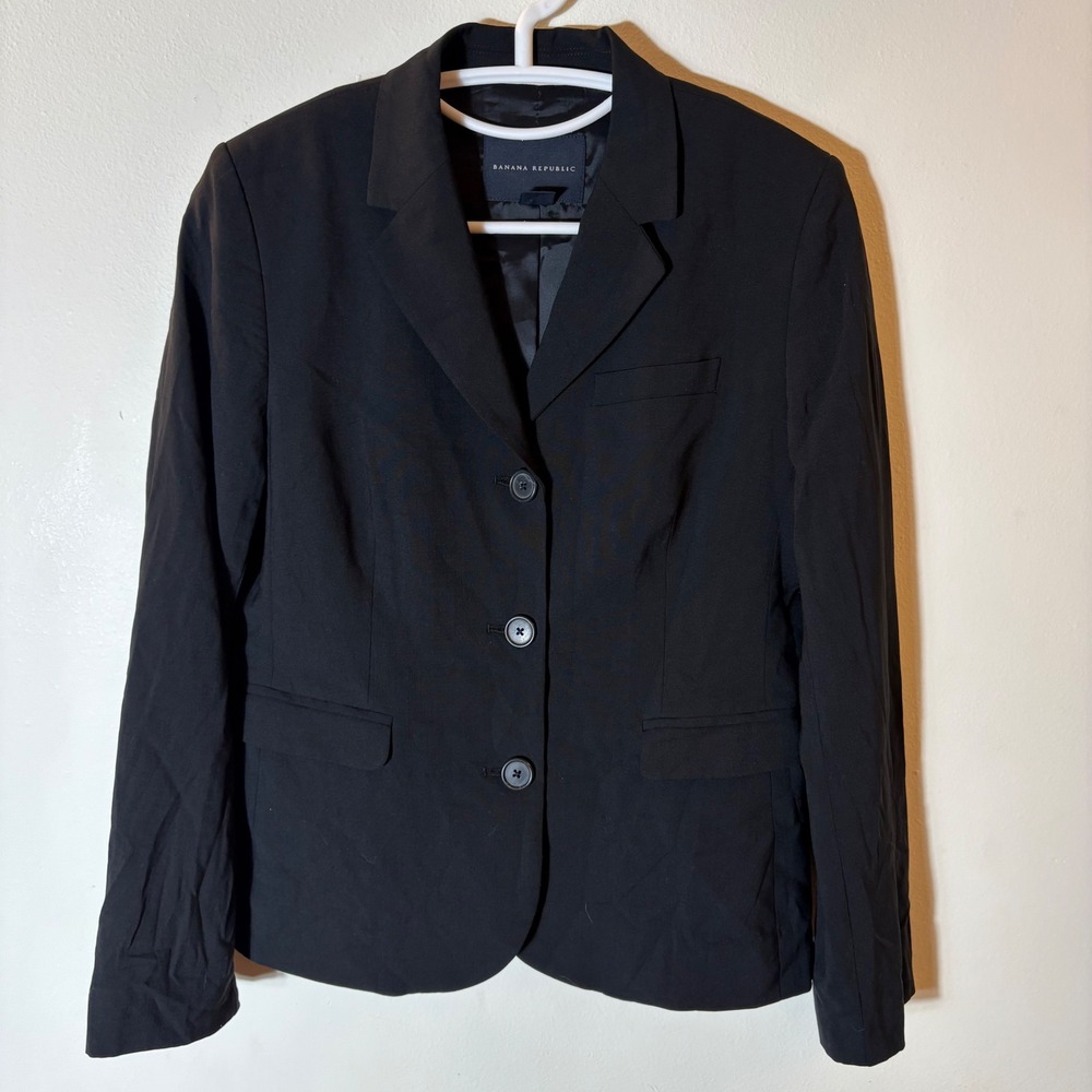 Banana Republic Black Stretch Wool Blend Blazer Jacket 8P Petite